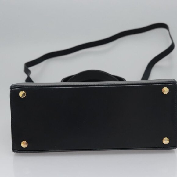 Salvatore Ferragamo Vala Hand Bag Leather 2way Navy Gold Auth - Picture 6 of 16